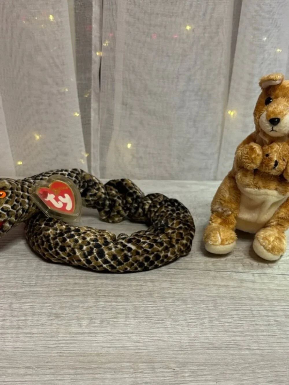 Ty Plush Snake and Kangaroo Duo - Brown and Tan